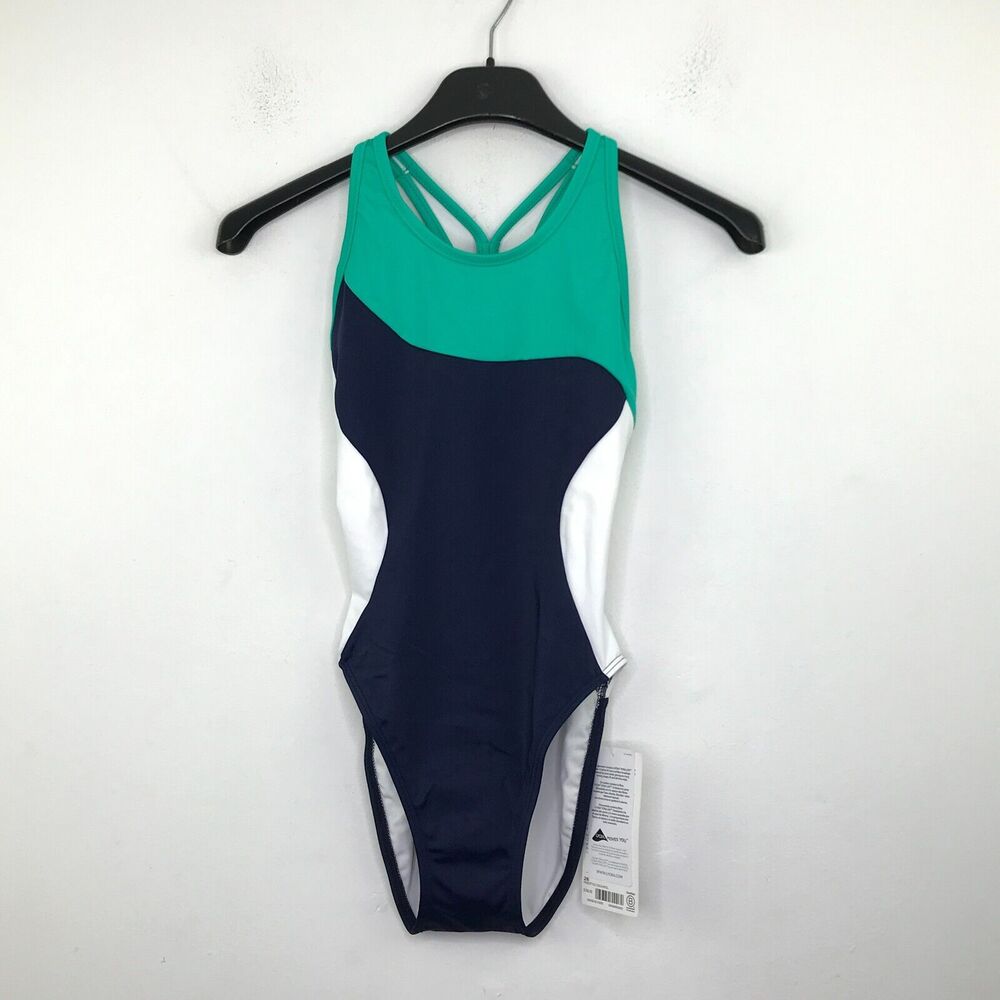 Athleta Womens 26 Swimsuit Blue Freestyle Colorblock One Piece Backless NWT BS18